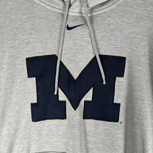 Vtg Nike Team Hoodie Men L Center Swoosh Michigan Wolverines Gray Embroidered - Picture 2 of 8